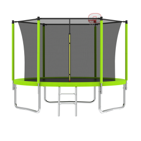 10FT Trampoline for Kids, Basketball Hoop and Ladder, Outdoor Kids Trampoline with Safety Enclosure,Fast Assembly for Backyard Fun,ASTM Approved
