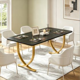 Dining Table 63 Inch Kitchen Table with Faux Marble Table Top