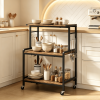 3-Tier Rolling Microwave Cart Kitchen Storage Organizer with Power Outlet Lockable Wheels And 10 Hooks for Kitchen
