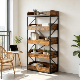 5-Tier Food Storage Rack with 4 Pull-out Drawers Adjustable Feet Kitchen Organizer for Pantry Cupboard Storage