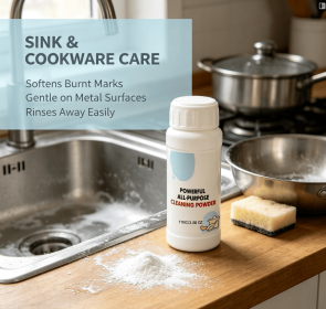 Kitchen Multi-Surface Care Powder, Cookware Sink Burnt Food Mark & Grease Residue Lightening Powder, Household Cooking Area Daily Maintenance Supplies