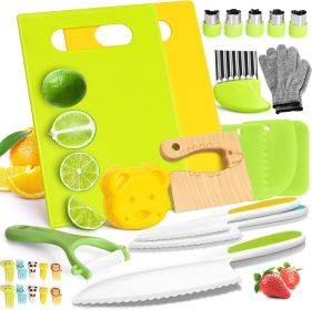28PCS Knife Set - Kids Knifes for Real Cooking, Montessori Kids Kitchen Knife Set with Cutting Board Crinkle Cutters Kid Safe Knives,