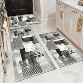 Three-piece kitchen rug set, non-slip and washable, abstract pattern kitchen hallway rug, soft and comfortable, suitable for sinks, floors, entra