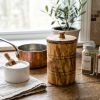 Olive Wood Spice Jar Salt Keeper with Lid - Hand-Carved Airtight Salt Cellar & Decorative Sugar Bowl, Sustainable Kitchen Storage Container