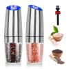 Gravity Electric Salt And Pepper Grinder Set Stainless Steel LED Light One Hand Operation