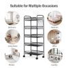 5 Tier Rolling Utility Cart with Wheels, Heavy Duty Metal Storage Organizer Trolley with Hooks and Removable Baskets