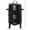 3-in-1 Vertical Charcoal BBQ Smoker Grill with 2 Cooking Areas and Thermometer