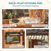 Wooden Kids Playhouse with Play Kitchen, Picnic Bench, Serving Station, Windows and Door for Backyard, Ages 3â€'8, Brown