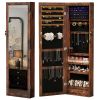 Wall-Mount/Door-Hanging Jewelry Armoire Large Capacity Mirror & LED Lights Lockable Organizer, 47.2-Inch Tall 6 LEDs Lockable Jewelry Cabinet