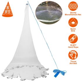 6ft/8ft Radius Fishing Cast Net Bait Trap Easy Throw Heavy Duty Hand Cast Net with Chain Sinker Bottom Spread (size: 8FT)
