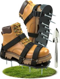 Lawn Aerator Shoes for Lawn, Soil Yard Aerator Tool with Hook & Loop Straps for Effectively Aerating (Material Type: Black-Shovel   Steel Spike)