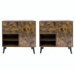 Set of 2 31 Inch Buffet Cabinet with 2 Drawers And Open Compartments for Kitchen Storage Wood Grain Finish