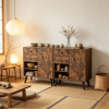 Set of 2 31 Inch Buffet Cabinet with 2 Drawers And Open Compartments for Kitchen Storage Wood Grain Finish