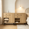 Set of 2 31 Inch Buffet Cabinet with 2 Drawers And Open Compartments for Kitchen Storage Wood Grain Finish