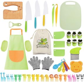 28PCS Toddler Knife Set - Kids Knifes for Real Cooking, Montessori Kids Kitchen Knife Set with Cutting Board Crinkle Cutters Kid Safe Knives (Color: Crocodile 50pcs Set)