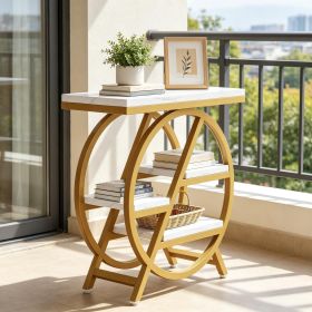 4-Tier Small Side Table with Storage Shelves Snack Table End Table for Living Room Bedroom Rustic Industrial Style (Color: White & Gold)