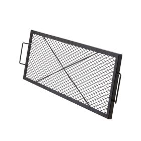 X-Marks Fire Pit Grill Grate, Rectangle Cooking Grate, Heavy Duty Steel Campfire BBQ Grill Grid with Handle & Support X Wire (size: 44 x 15 inches)