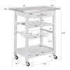 Mobile Rolling Kitchen Island Trolley Serving Cart with Underneath Drawer & Slide-Out Wire Storage Basket