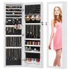 Wall-Mount/Door-Hanging Jewelry Armoire Large Capacity Mirror & LED Lights Lockable Organizer, 47.2-Inch Tall 6 LEDs Lockable Jewelry Cabinet