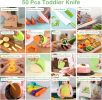 28PCS Toddler Knife Set - Kids Knifes for Real Cooking, Montessori Kids Kitchen Knife Set with Cutting Board Crinkle Cutters Kid Safe Knives