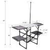 Foldaway Outdoor Cooking Table with Detachable Lamp Holder 4 Fold Side Trays Mesh Storage Shelf
